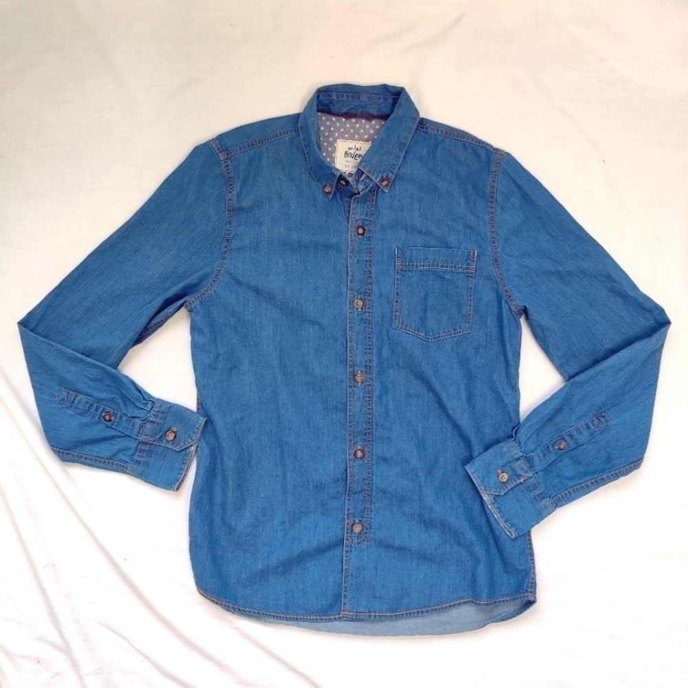 Mini Boden Denim Shirt Long Sleeve Button Chambray Top 11-12 Yr Kids Boy Girl